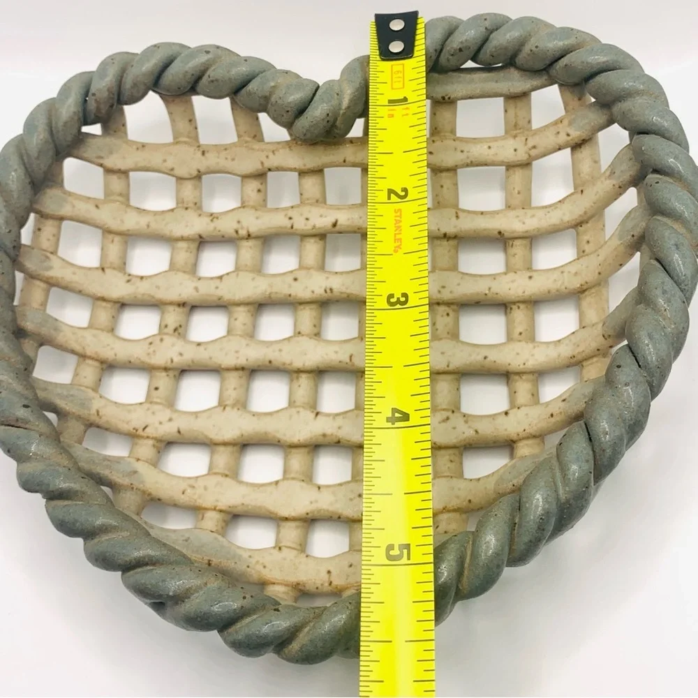 Rustic Handmade Pottery Ceramic Heart Dish Bowl – Lattice Design